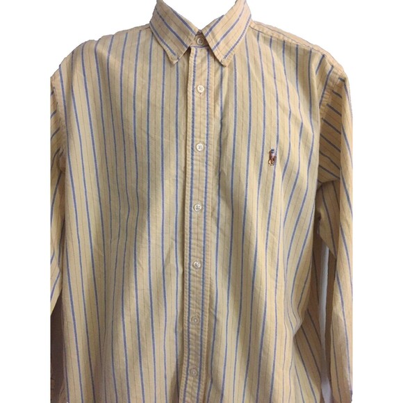 VTG RALPH LAUREN Classic FIT Button Up Shirt Sz 17.5 Large Yellow Striped Preppy - Picture 2 of 9